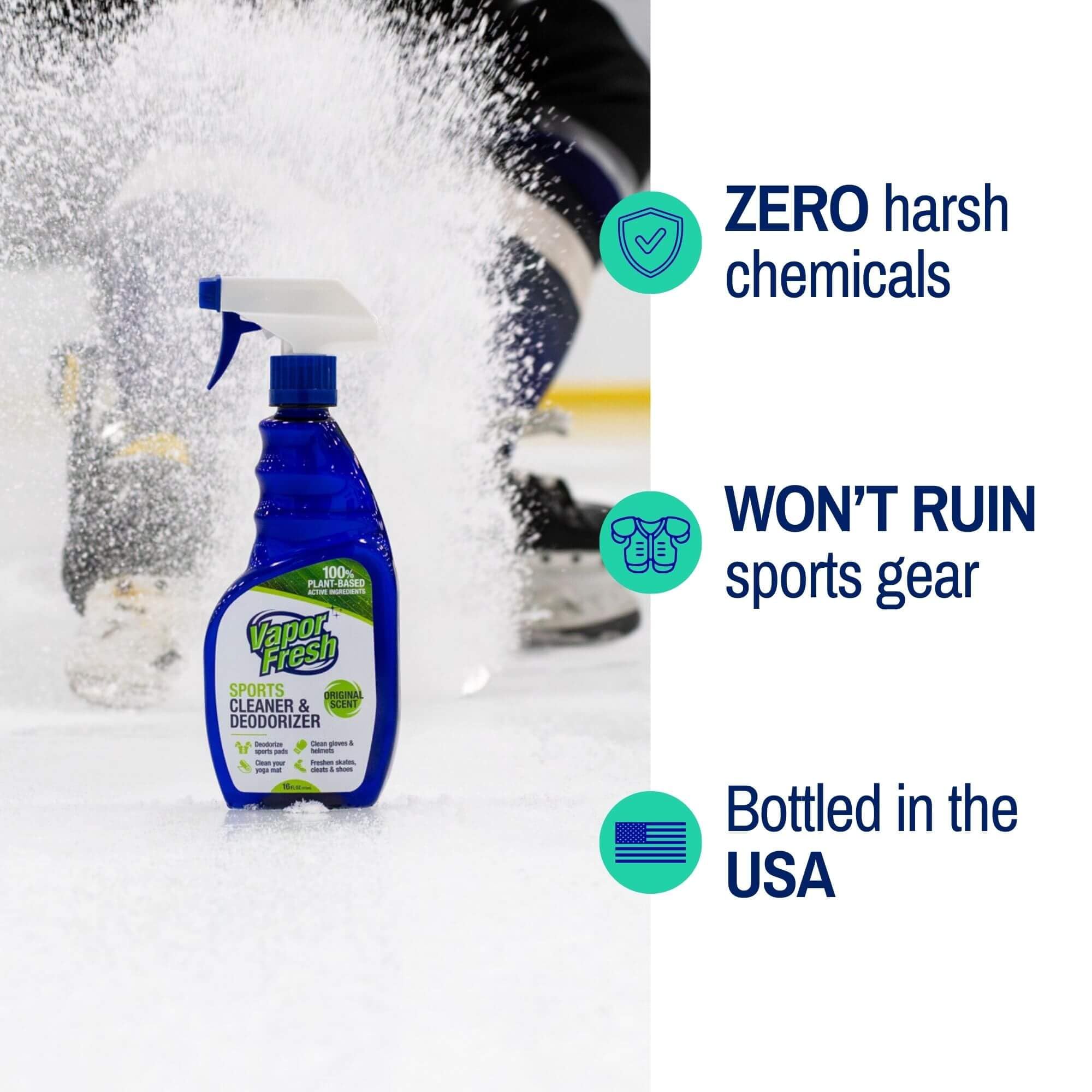 Vapor Fresh Sports Cleaner and Deodorizer - For Boxing Gloves, Sports Pads, Helmets, Gym Bags, Gym Equipment and More - Naturally Powered By Plants, 16 Fl Oz (3-Pack)