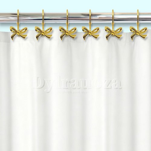 Dylrauoza Gold Shower Curtain Hooks, 12 Pack Bow Shower Curtain Rings, Decorative Metal Rust Proof Curtain Hangers with 3D Ribbon Design, Cute Coquette Bathroom Decor
