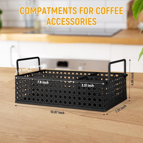 DYGZBLHT Coffee Bar Organizer, Metal Countertop Station With Handles, Coffee Pods Holder, Tea Condiment Organizer, Mesh Black