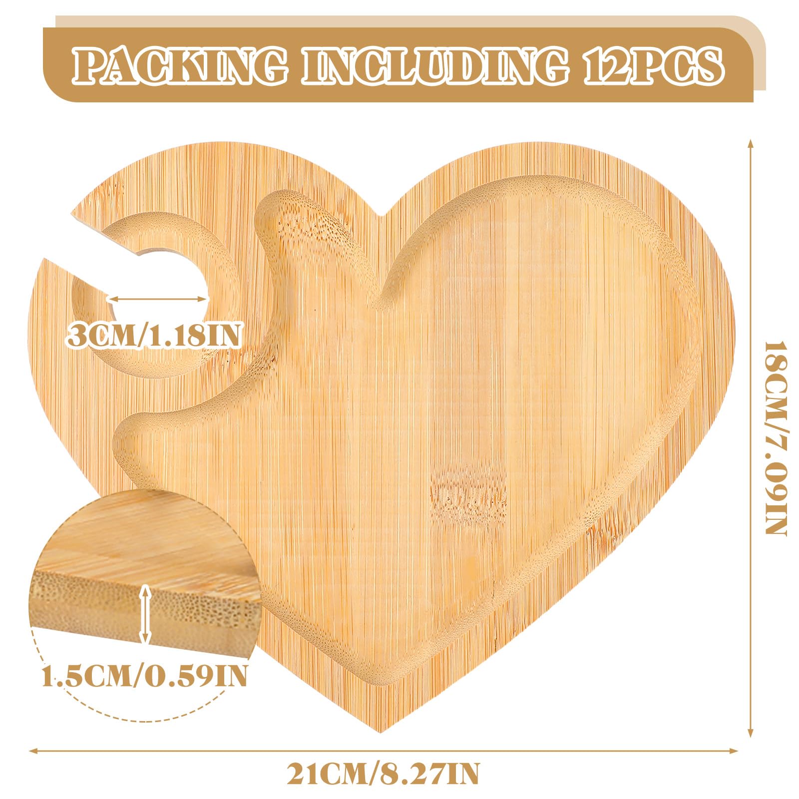 Menkxi 12 Set Wine Appetizer Plates Mini Charcuterie Boards with Wine Glass Holder and Box Gifts for Bridal Shower Game Prizes Wooden Cocktail Cheese Plate for Guests Baby Shower(Heart,Light Color)