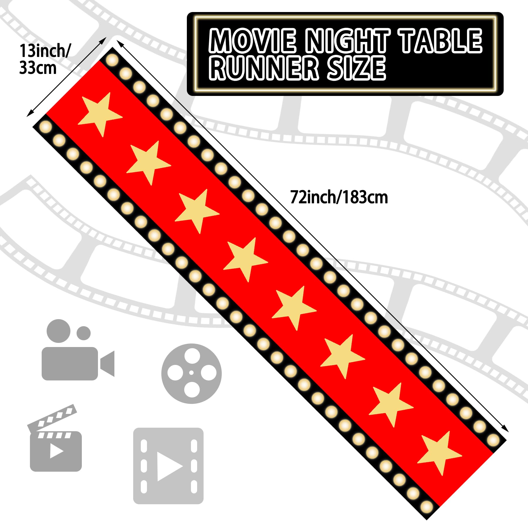 13 x 72 Inch Movie Night Table Runner with Gold Star Design - Red Carpet Decoration for Birthday Party Supplies（red）