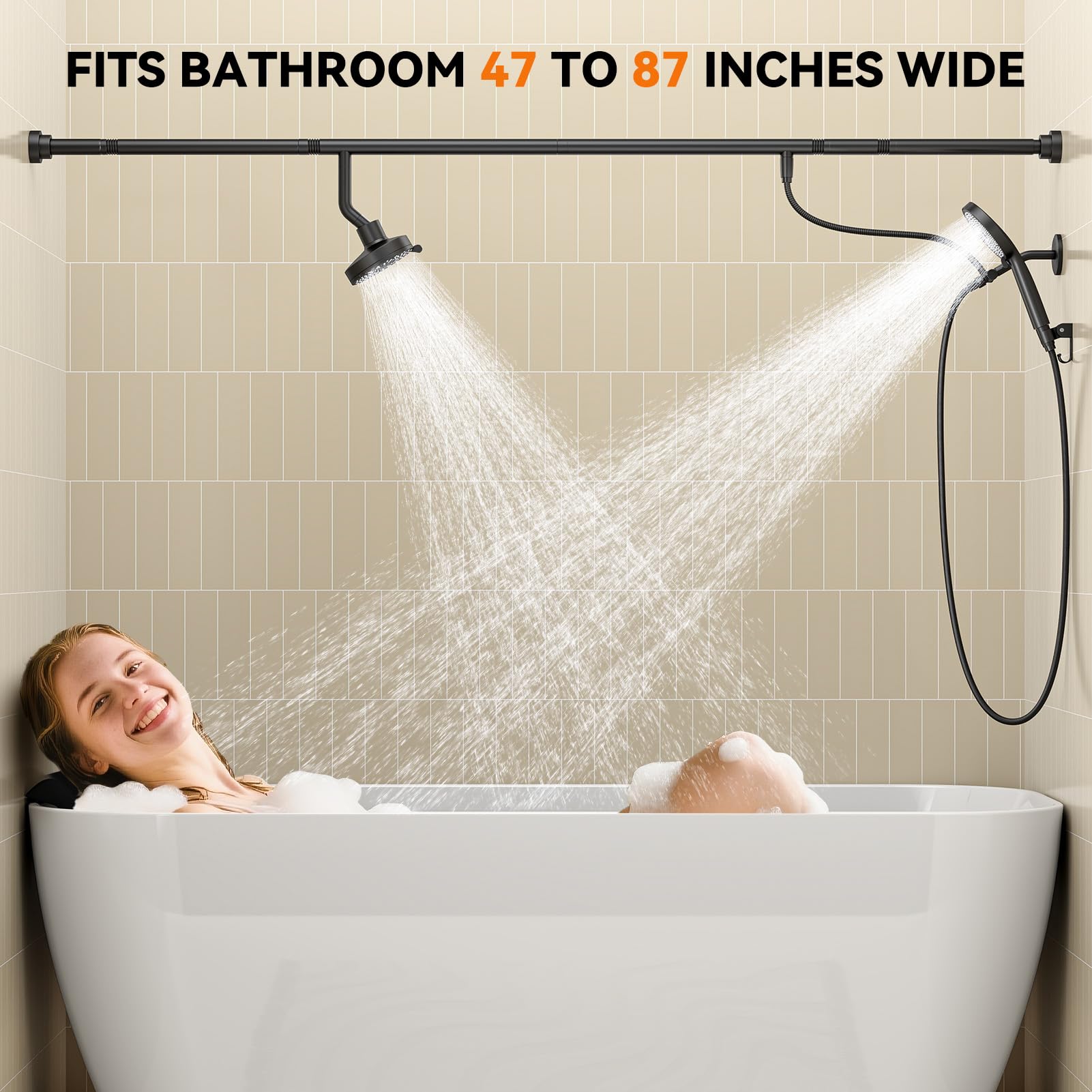 NTPN Dual Shower Head with Handheld for Couples, High Pressure Double Shower Heads for Two People Rod, Two Showerhead System Fit 2 Person, Gifts for Women Men, SPA-Like (Black, Segmented Design)