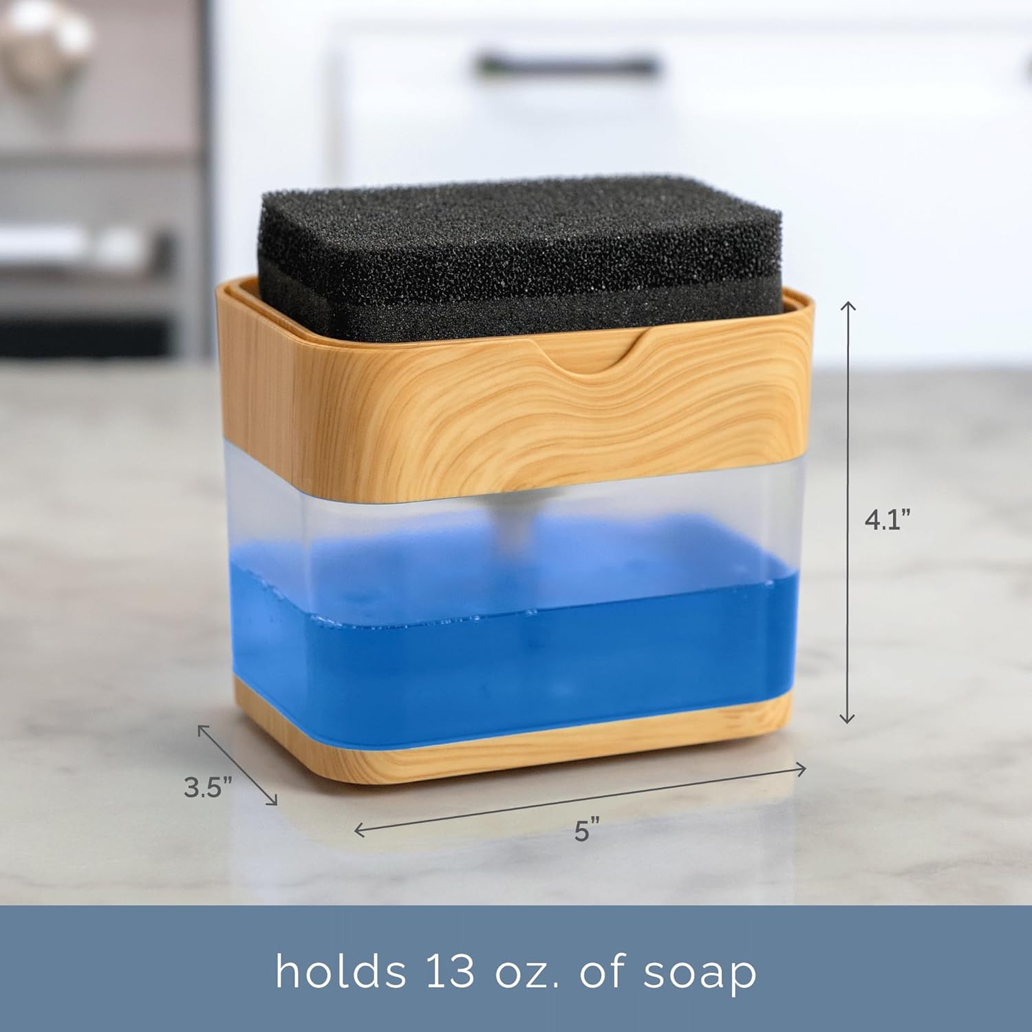 S&T INC. Dish Soap Dispenser - Waterproof Labels & Sponge Included | 13 Oz Plastic & Bamboo