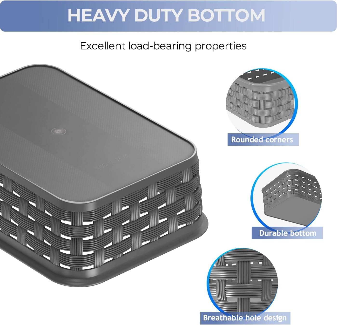 Small Plastic Storage Baskets - 3 Pack Organizing Bins for Laundry, Kitchen, and Pantry | Dark Gray