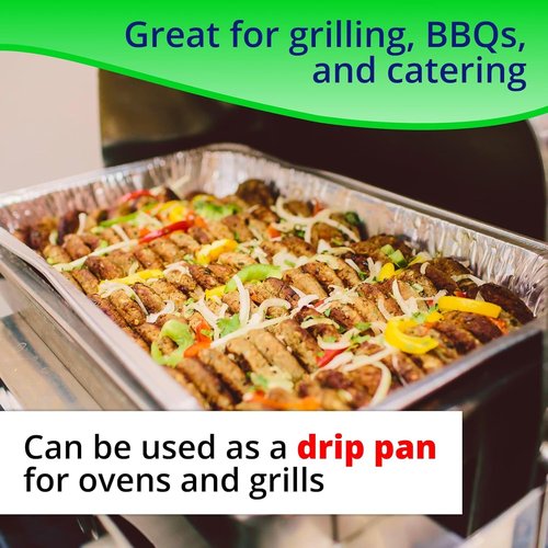 IDL Packaging Half-Size Aluminum Steam Table Pans - Shallow Disposable Foil Pans with Lids | 13" x 11" x 1.5" (Pack of 10) for Grilling & Baking