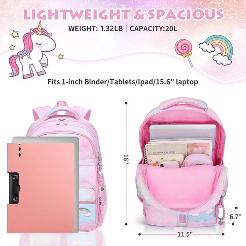 BYXEPA Girls Backpack, School Backpacks 16 * 11.5 * 6.7in for Girls, Cute Book Bag with Compartments for Girl Kid Students Elementary School, Pink