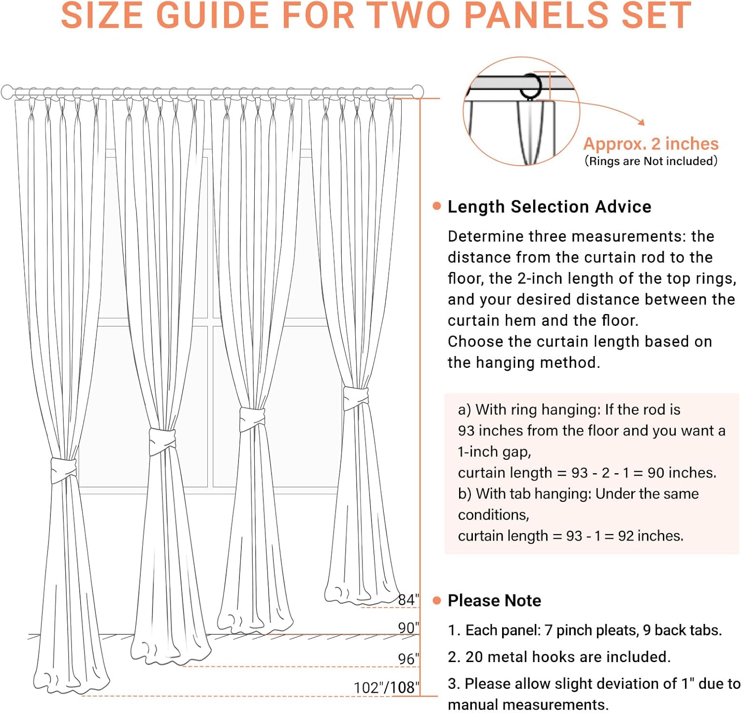 Skiennix 100% Blackout Linen Pinch Pleated Curtains - 96 Inch Long, Cream 2 Panel Set for Bedroom & Living Room