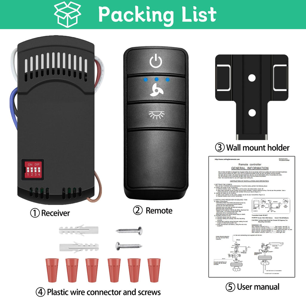 Hampton Bay Ceiling Fan Remote, Universal Ceiling Fan Remote Control Kit, 3-Speed, Light Dimmer, Time Delay, Replacement for Hampton Bay Home Decorators Collection Hunter KUJCE10318, 2AAZPHD3/HD3