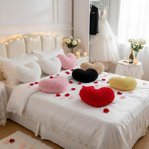 Ailive Cream Heart Pillow 16"(40cm), 600GSM Rose Textured Decorative Throw Pillows, Super Matte Soft Fluffy Faux Rabbit Fur Heart Shaped Cushion for Couch Bed Sofa Aesthetic Room Decor