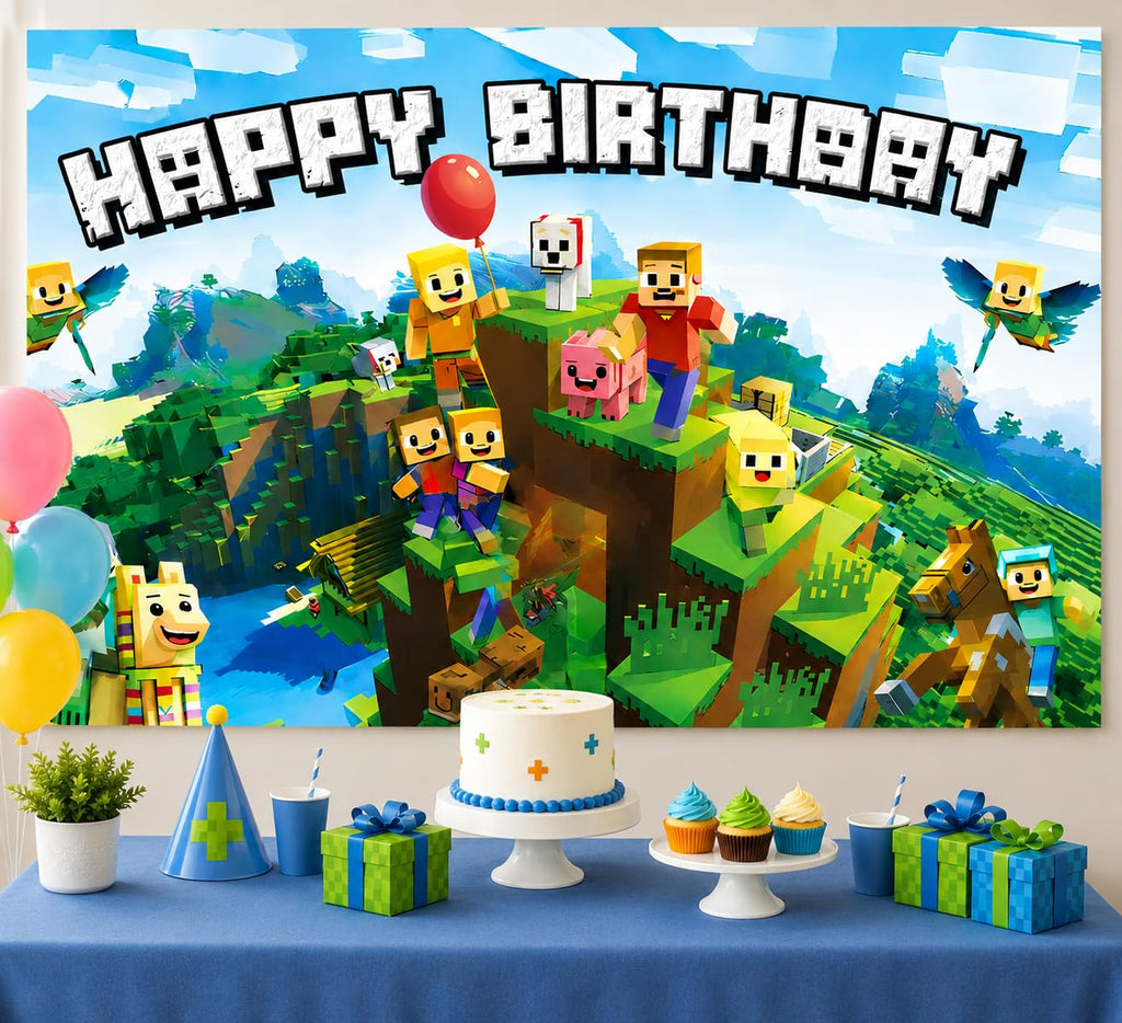 Happy Birthday Banner Boy 5x3ft Birthday Sign Village Gaming Birthday Party Decorations Videogame Themed Banner Video Game Decorations Video Game Happy Birthday Backdrop for Boys