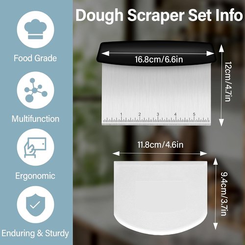 Ecavria Premium Stainless Steel Bench Scraper - Versatile Dough Cutter Set with 2 Flexible Bowl Scrapers