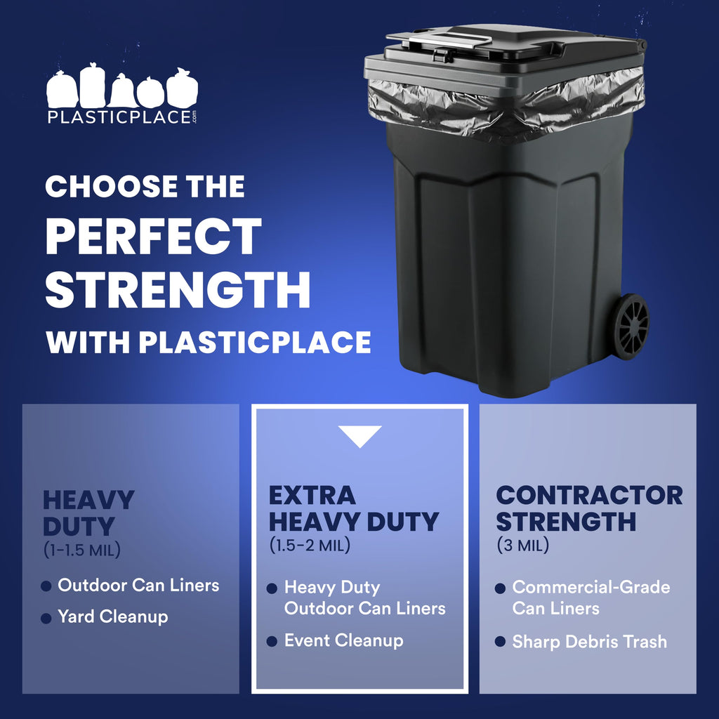 Plasticplace 95-96 Gallon Garbage Can Liners │ 2 Mil │ Black Heavy Duty Trash Bags │ 61” x 68”, 25 Count