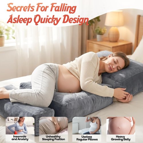 Pregnancy Pillows for Sleeping, 45.3 Inch Pregnancy Massage Pillow Full Body Pillow with Removable Cover & Leg Pillow, Support for Back, Legs, Belly, HIPS for Pregnant Women