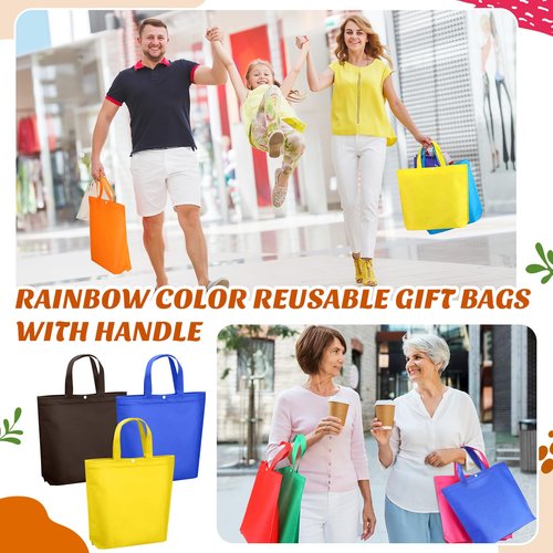 Paterr 100 Pcs Reusable Grocery Bags Bulk Shopping Tote with Handle Non Woven Portable Foldable Tote Bag Gift with Button(Medium,Plain,Multicolor)