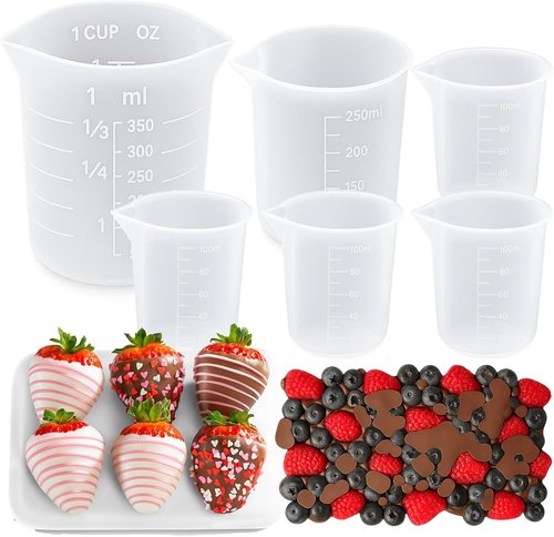 Juome Silicone Measuring Cups Set - 6PCS for Melting Chocolate | Dishwasher Safe, 100/250/350ml Capacity