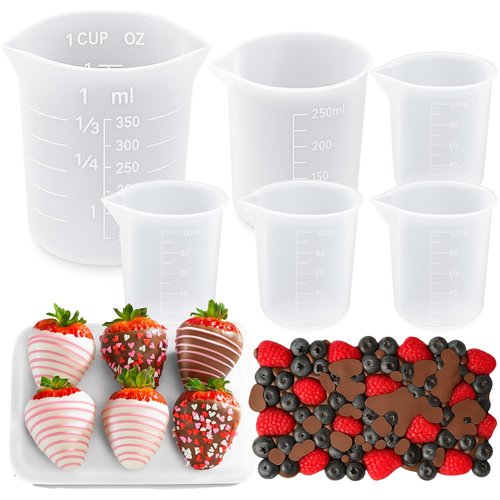 Juome 6PCS Silicone Measuring Cups for Melting Chocolate - Silicone Chocolate Melting Cup Set with 100/250/350ml Capacity, Dishwasher Safe, Baking Supplies Accessories for DIY Chocolate Molds