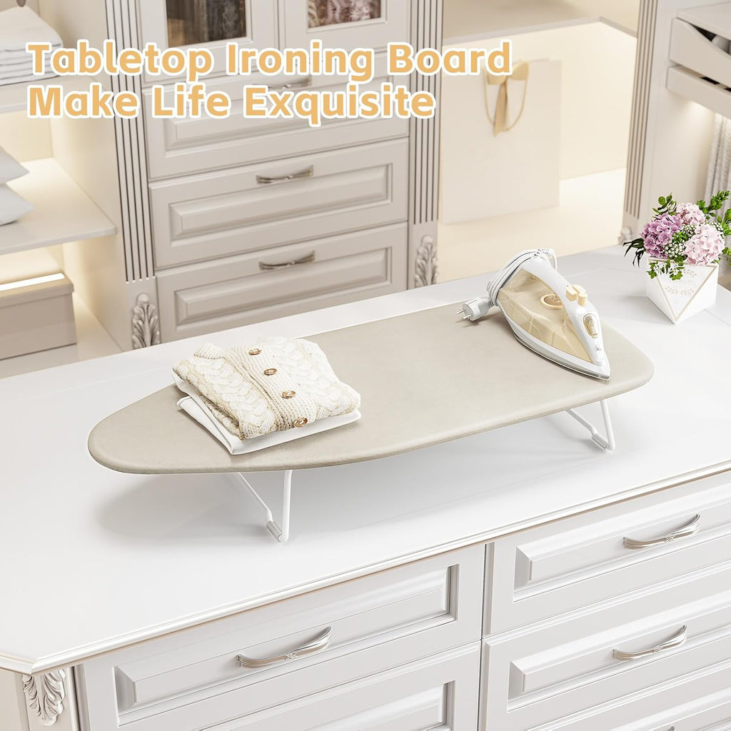 Skiennix Compact Ironing Board - Heat Resistant Cover & Metal Mesh Frame | 12x30 Inches, Cream White