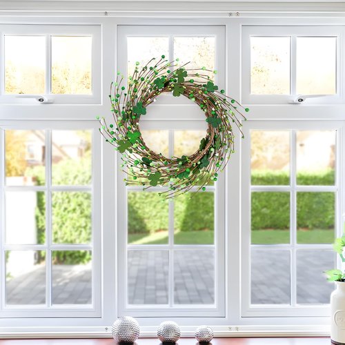 St Patricks Day Shamrock Garland Decorations with Berries Green Clover Decor for Mantel Table Fireplace Door