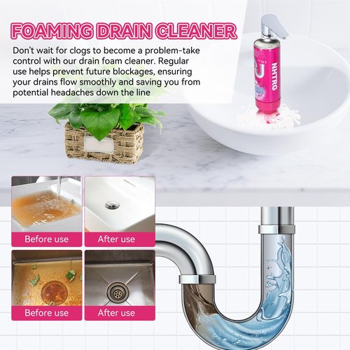 Foaming Drain Cleaner, Sink Cleaner and Deodorizer, Drain Clog Remover for Kitchen Sinks, Tubs, Shower Drains (2 Pcs)