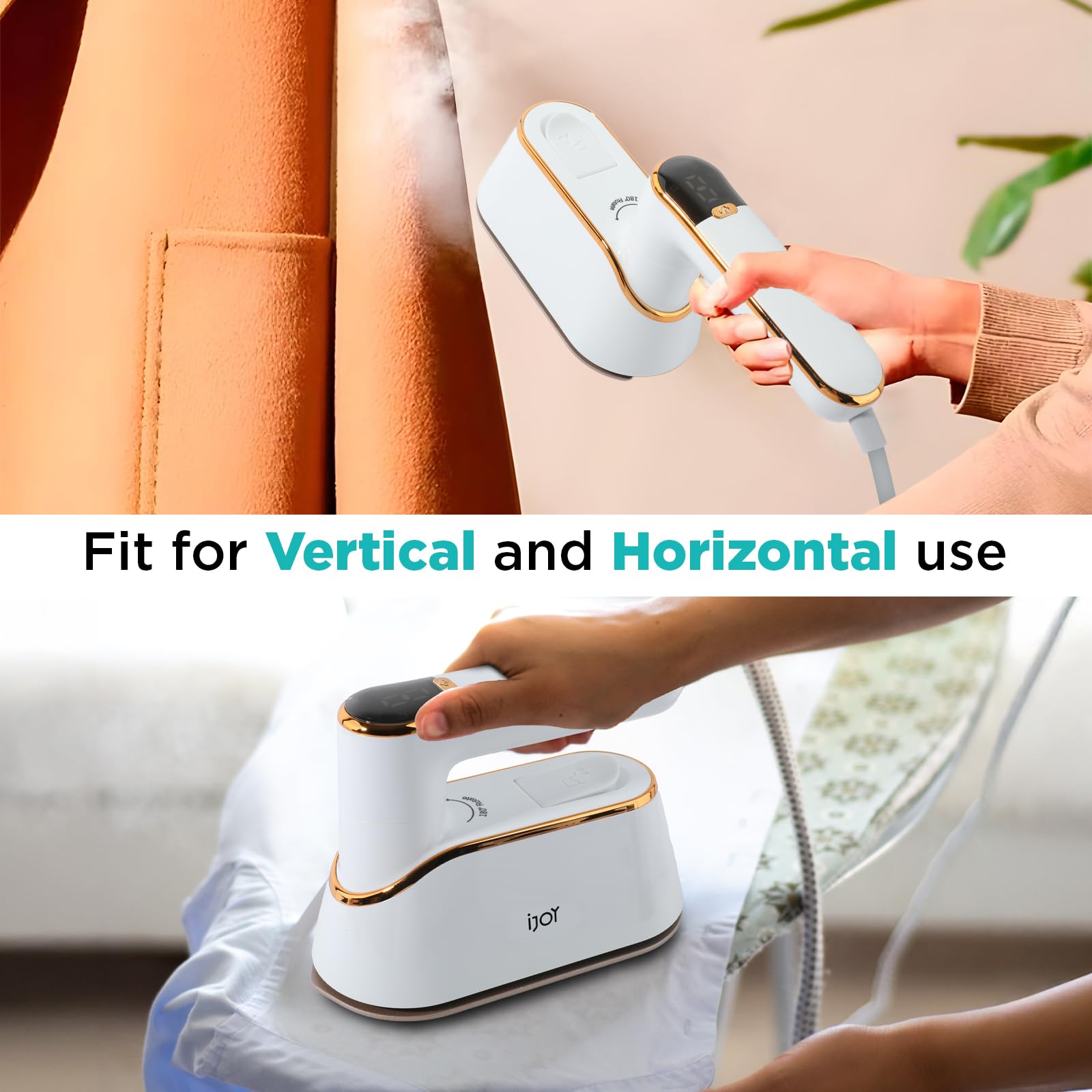iJoy Travel Steamer Iron 1200W Portable Handheld with 4 Modes & LCD Display – Fast Heating in 10s, 180° Swivel Handle, Powerful Wrinkle Remover for Home, Dorm & Travel| Plancha a Vapor Para Ropa