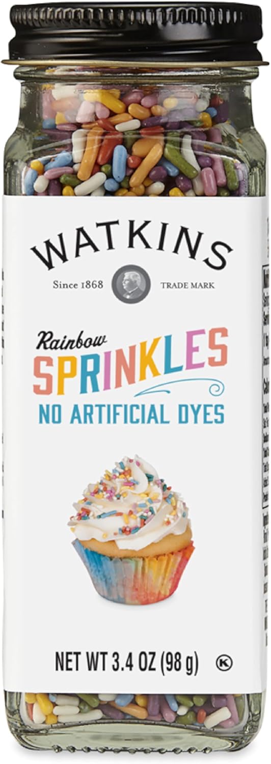 Watkins Rainbow Decorating Sprinkles - No Artificial Dyes, Kosher, 3.4 Ounce Jar | 1-Pack