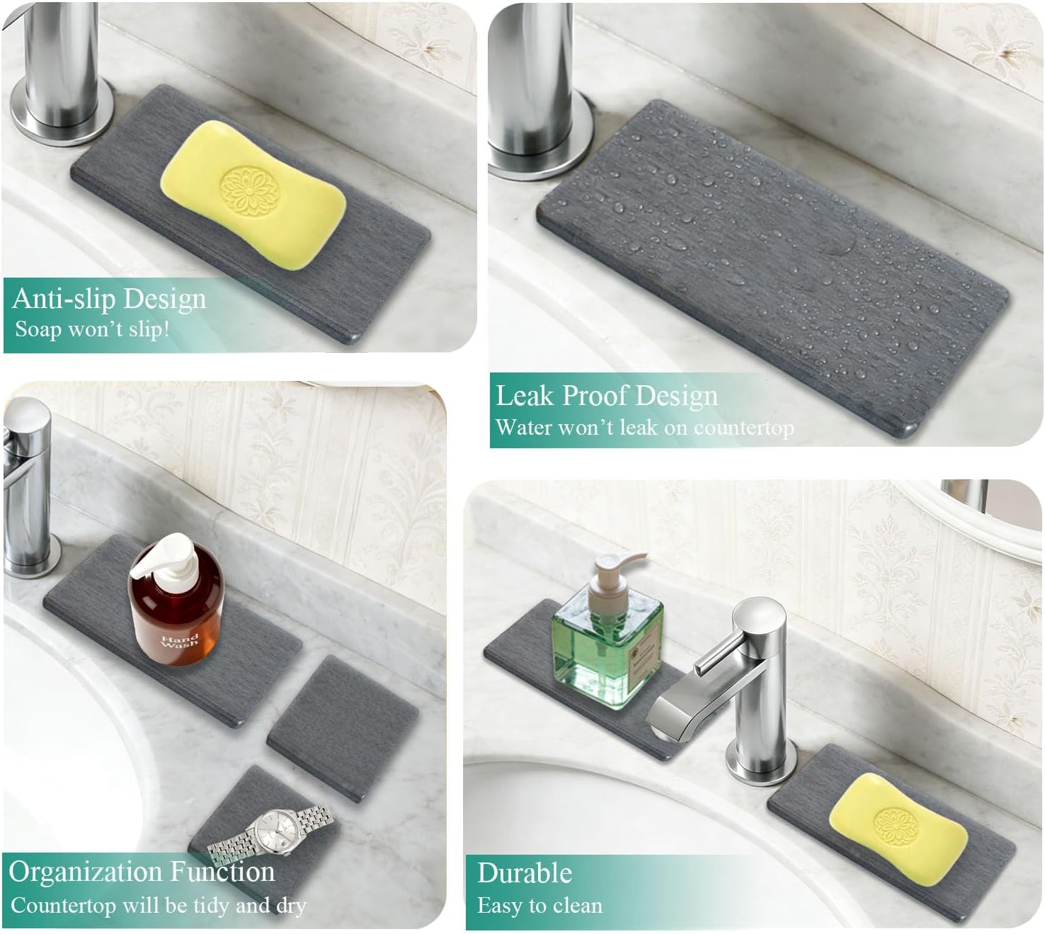 Water Absorbing Stone Tray by Skiennix - Instant Dry Diatomite Sink Coasters | 3PCS Kitchen Sponge Holder