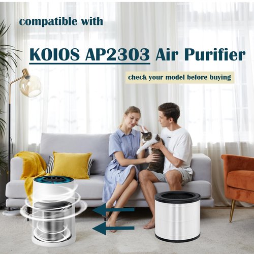 AP2303 Filter for KOIOS AP2303 Air Purifier with Activated Carbon Filter, 2 Packs with Extra 8 pcs Aroma Pads, 3-Stage High Efficiency Filtration
