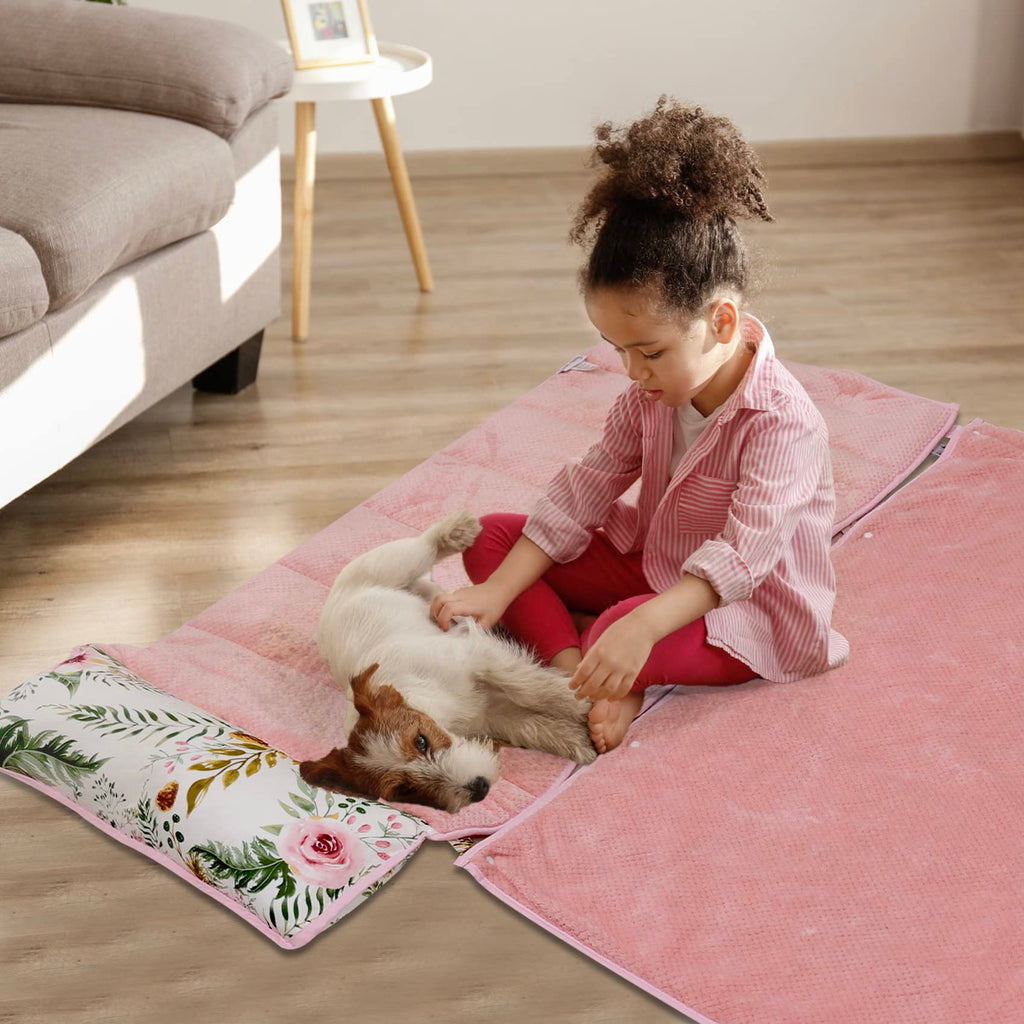Nap Mats for Preschool,Toddler Nap Mat with Removable Blanket and Pillow, Extra Large Rolled Napping Mats,Toddler Sleeping Bag,Kids Sleeping Bag for Daycare,Nap Mats for Daycare (Flower)
