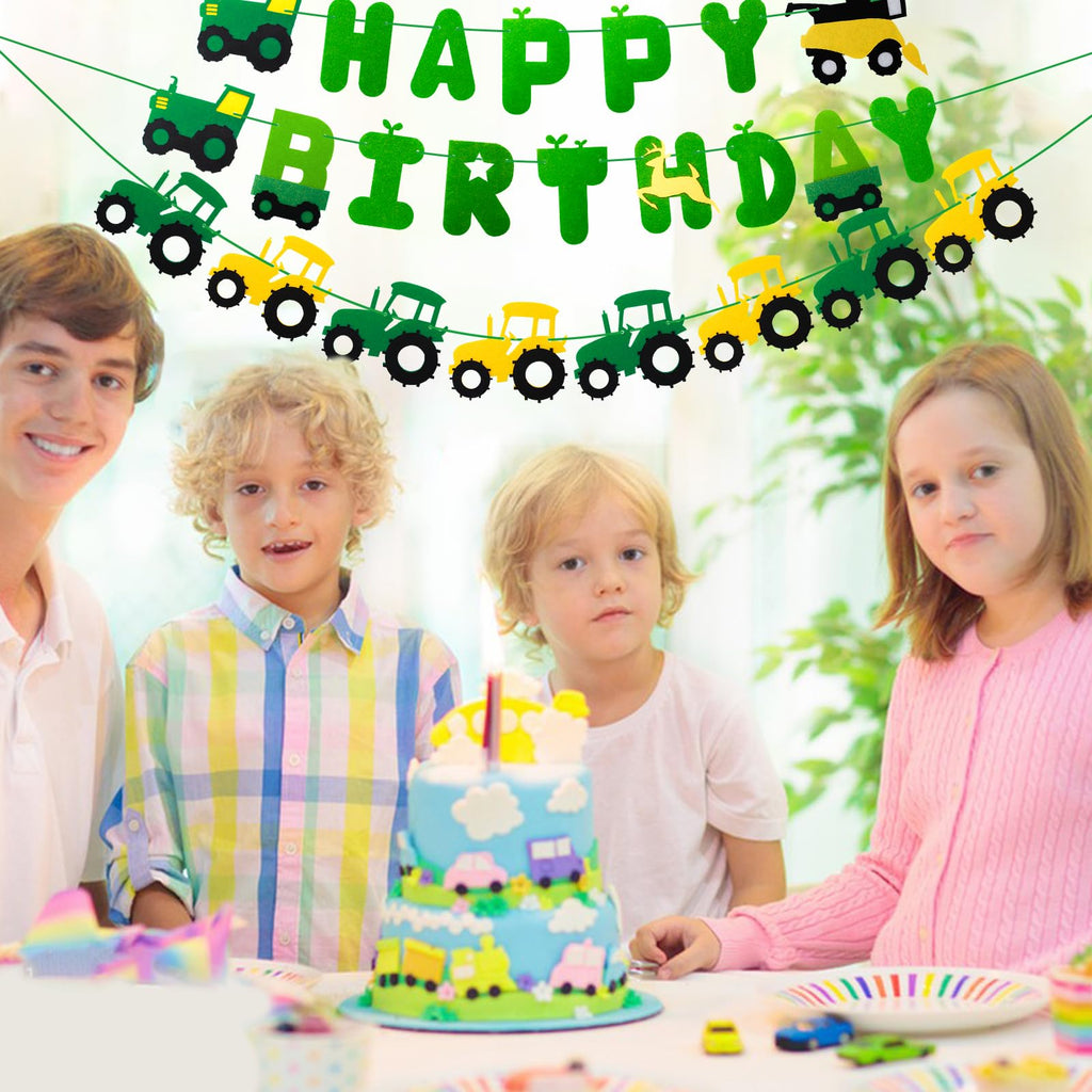 Green Tractor Birthday Banner Set with Tractor Garland Banner for Tractor Farm Themed Birthday Party Supplies Favors Decorations
