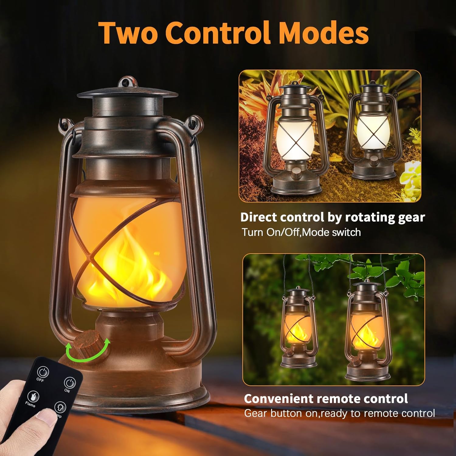 Skiennix LED Vintage Lanterns - Battery-Powered Decorative Lights with Remote Control | 2-Pack Bronze