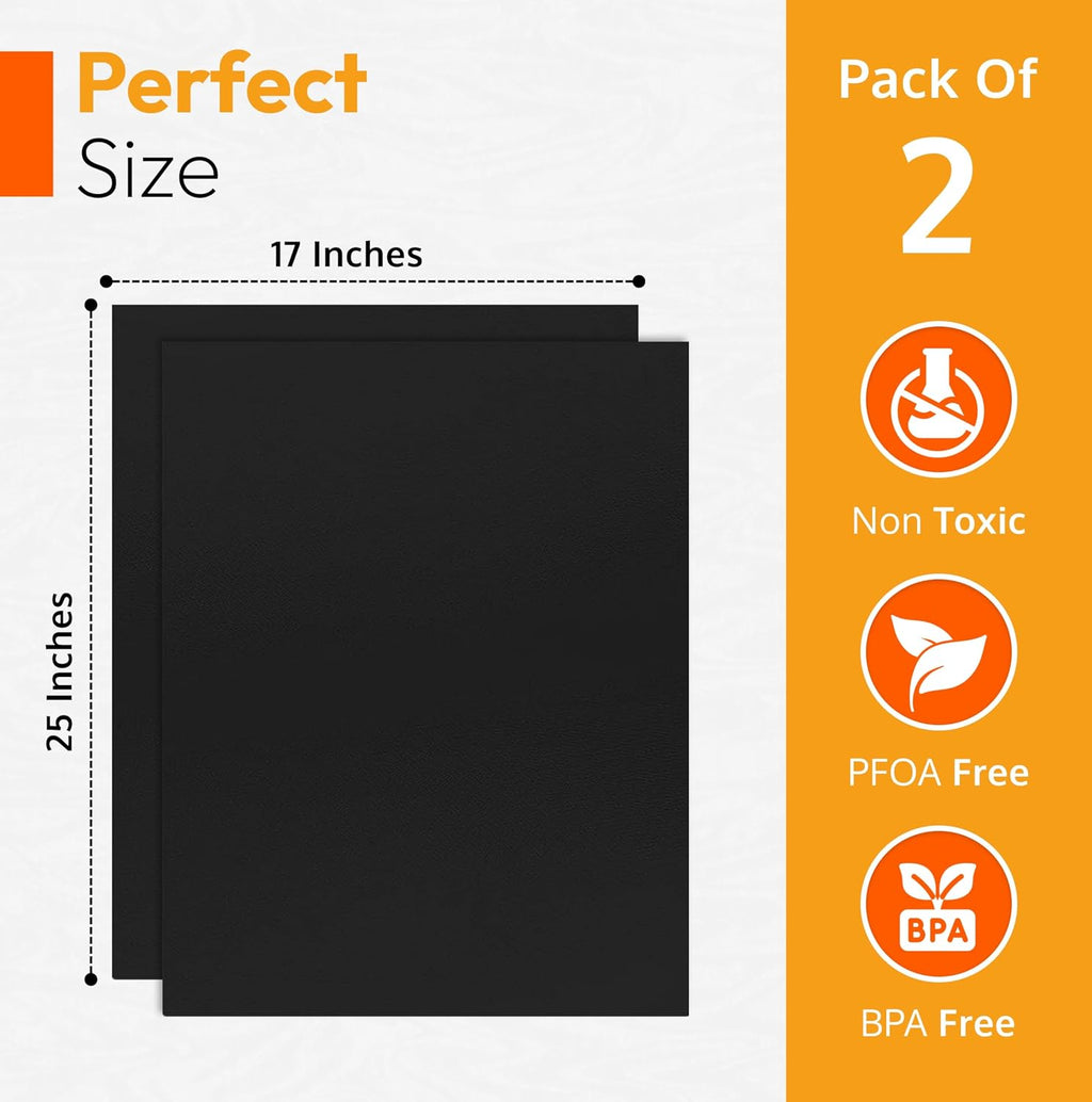 Skiennix Oven Liners - Heavy Duty Non-Stick Mats | 17” x 25” | BPA & PFOA Free, Easy Clean & Heat Resistant
