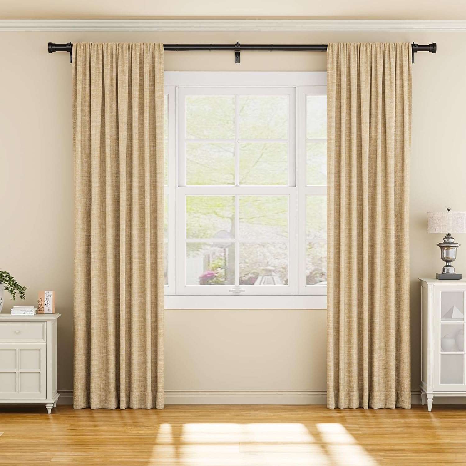 YaFex Curtain Rods - Heavy Duty 1 Inch Adjustable Window Treatment Rods | 32-118 Inch, Modern Black Design