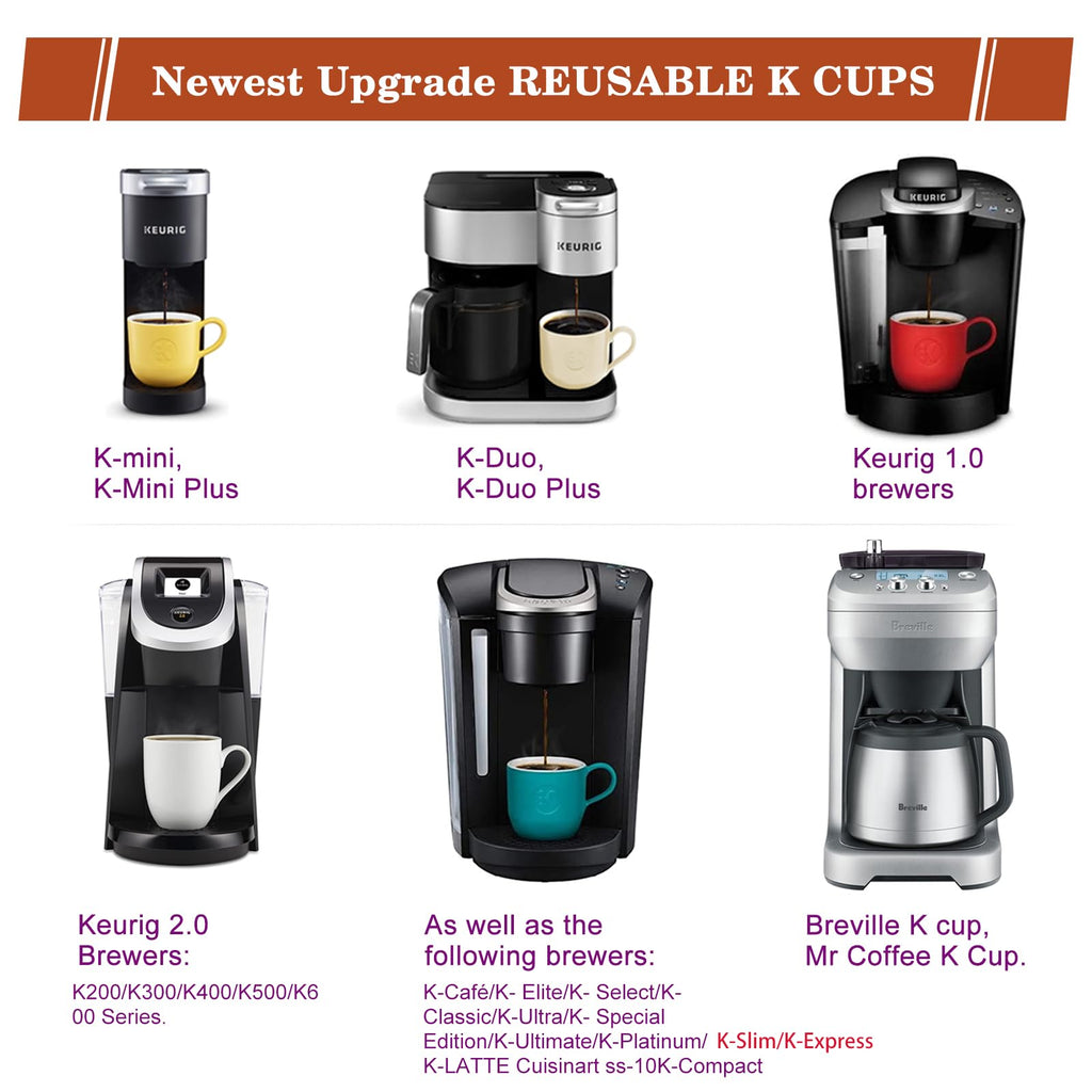 Reusable K Cups for K-Mini/K-Duo/K-Express, 2 Pack K Cup Reusable Coffee Pods for K-eurig, BPA Free Refillable Single K Cups for K-eurig 1.0 & 2.0 Series