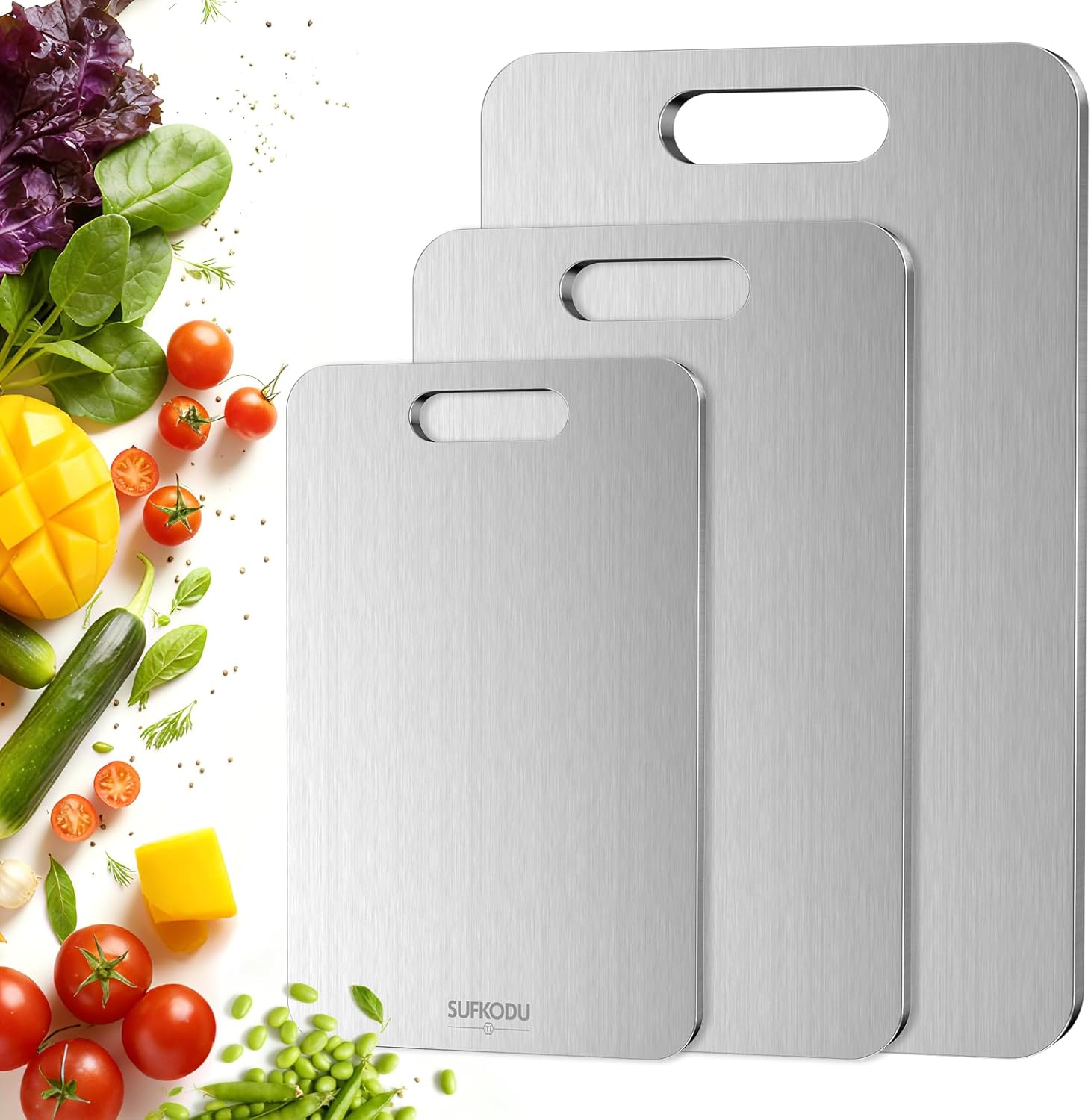 Titanium Cutting Board Set by [Brand Name] - 100% Double-Sided, Non-Toxic, Dishwasher Safe | 3 Sizes for Raw & Cooked Food