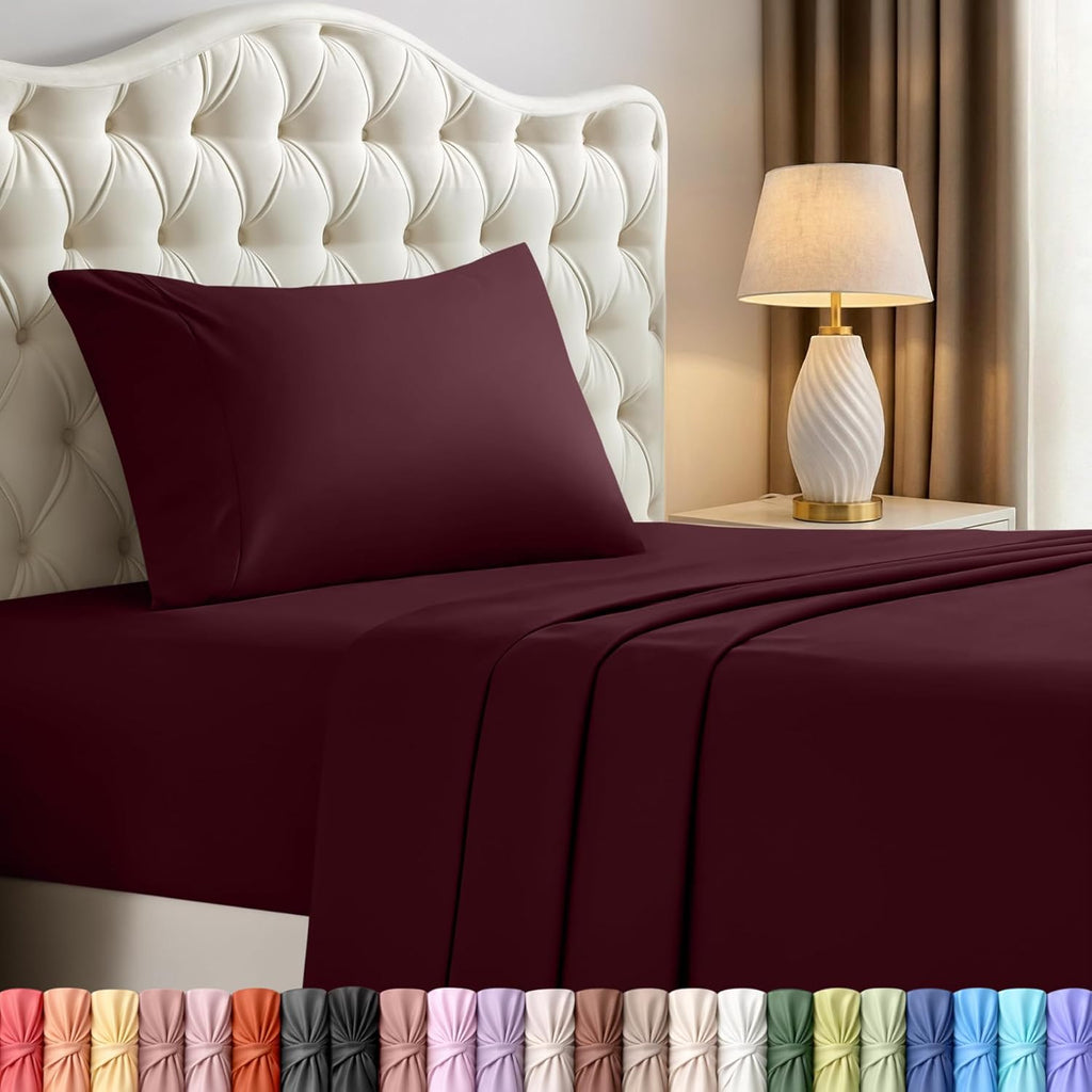 Utopia Bedding Twin XL Sheet Set - Soft Microfiber 3-Piece Bed Sheets in Burgundy | Oeko-Tex Certified