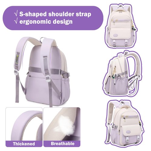 Mildame Backpacks for Girls Set, Aesthetic Backpack for Teens, Lightweight Classic Backpack for Kids, 3Pcs Boys Girls Bookbags with Cute Pendant