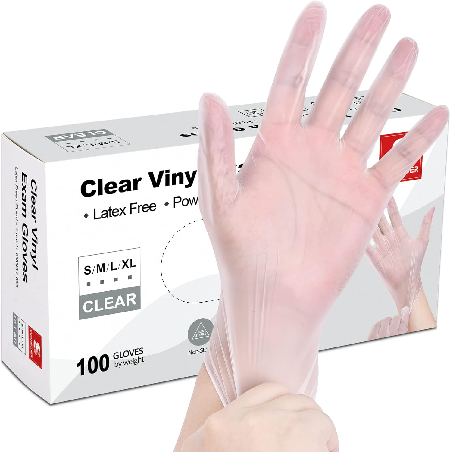 Schneider Clear Vinyl Exam Gloves - Latex-Free, Disposable, Powder-Free, 4 Mil Thickness
