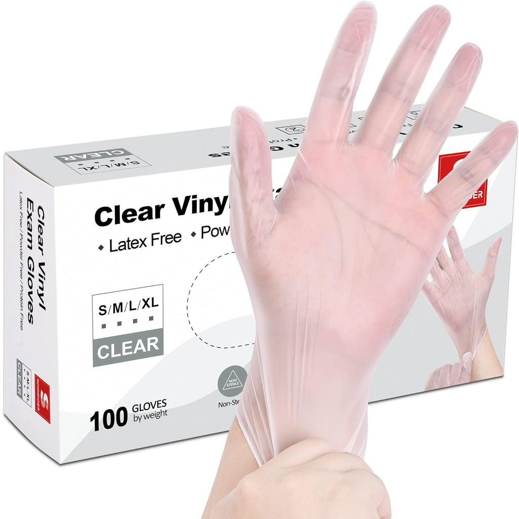 Vinyl Exam Gloves - 4 Mil Thickness, Medium Size, Black & Clear - 100-Count Boxes