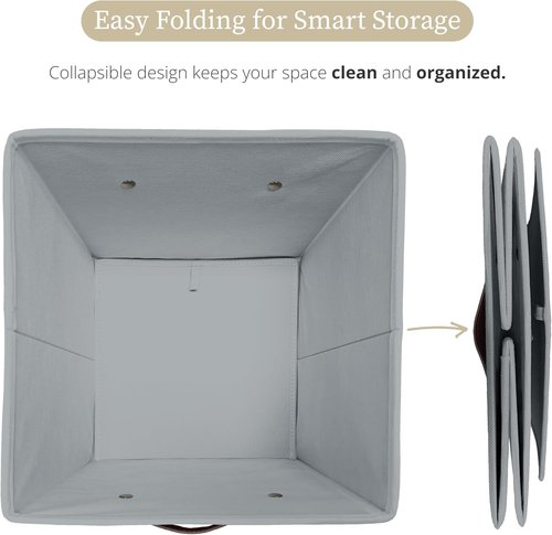 DECOMOMO Storage Cubes - 13x13x13 Fabric Organizer Bins with Labels | Set of 6 in Grey