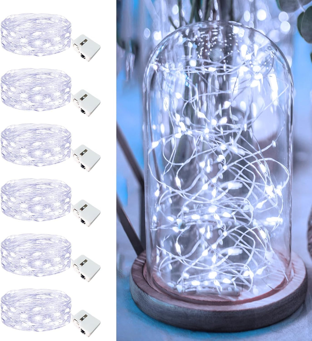 Skiennix 6 Pack Fairy Lights - 7ft 20 LED Twinkle Lights, Waterproof Mini String Lights for DIY Party & Wedding Decor - Cool White