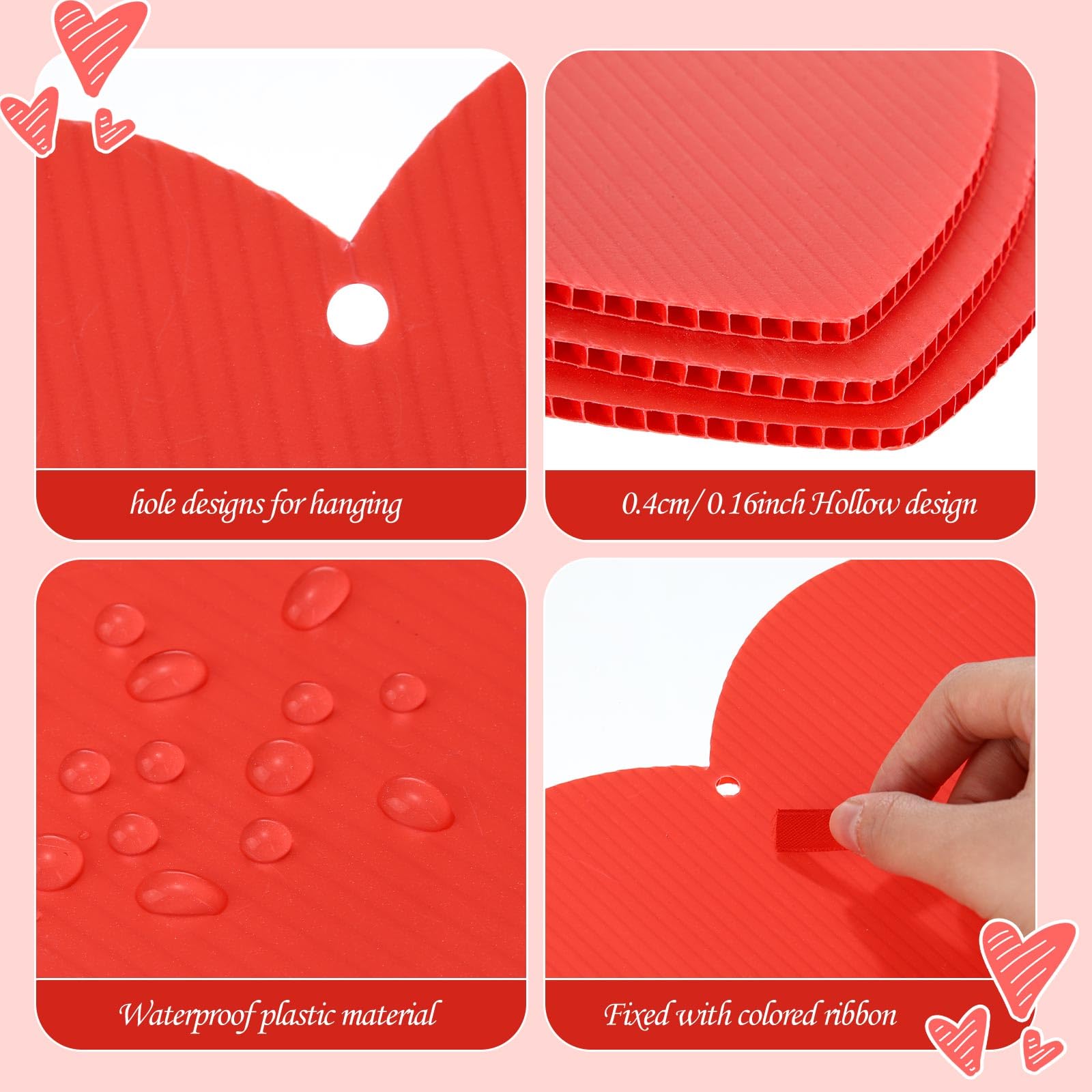 Hanaive 18 Pcs 3 Sizes Valentine's Day Outdoor Decorations Red Hanging Heart Ornaments with 3 Rolls 24 Yard Polyester Silk Satin Ribbon for Porch Tree Lawn Yard (Red)