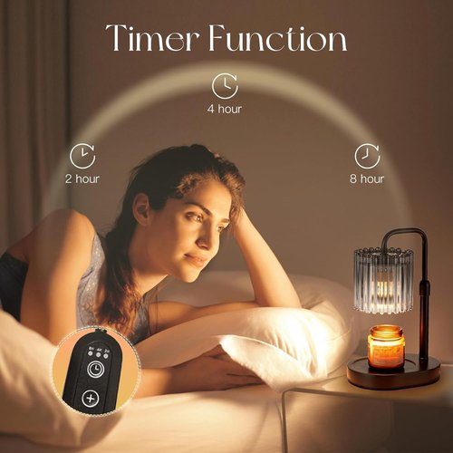 Candeldo Candle Warmer Lamp - Adjustable Height & Timer | Dimmable Black Wax Melt Warmer for Home Decor