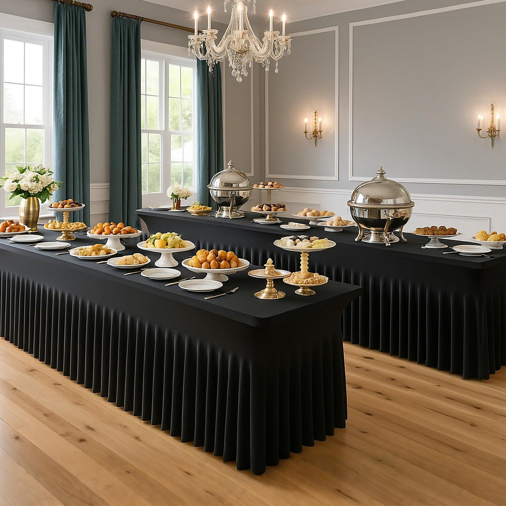 Deep Dream 4 Pack Black Spandex Fitted Tableclothes for 6 Foot Rectangle Tables, Wrinkle Free 6FT Fitted Table Cover, Stretch Tablecloth Table Skirt for Party, Banquet, Wedding and Events