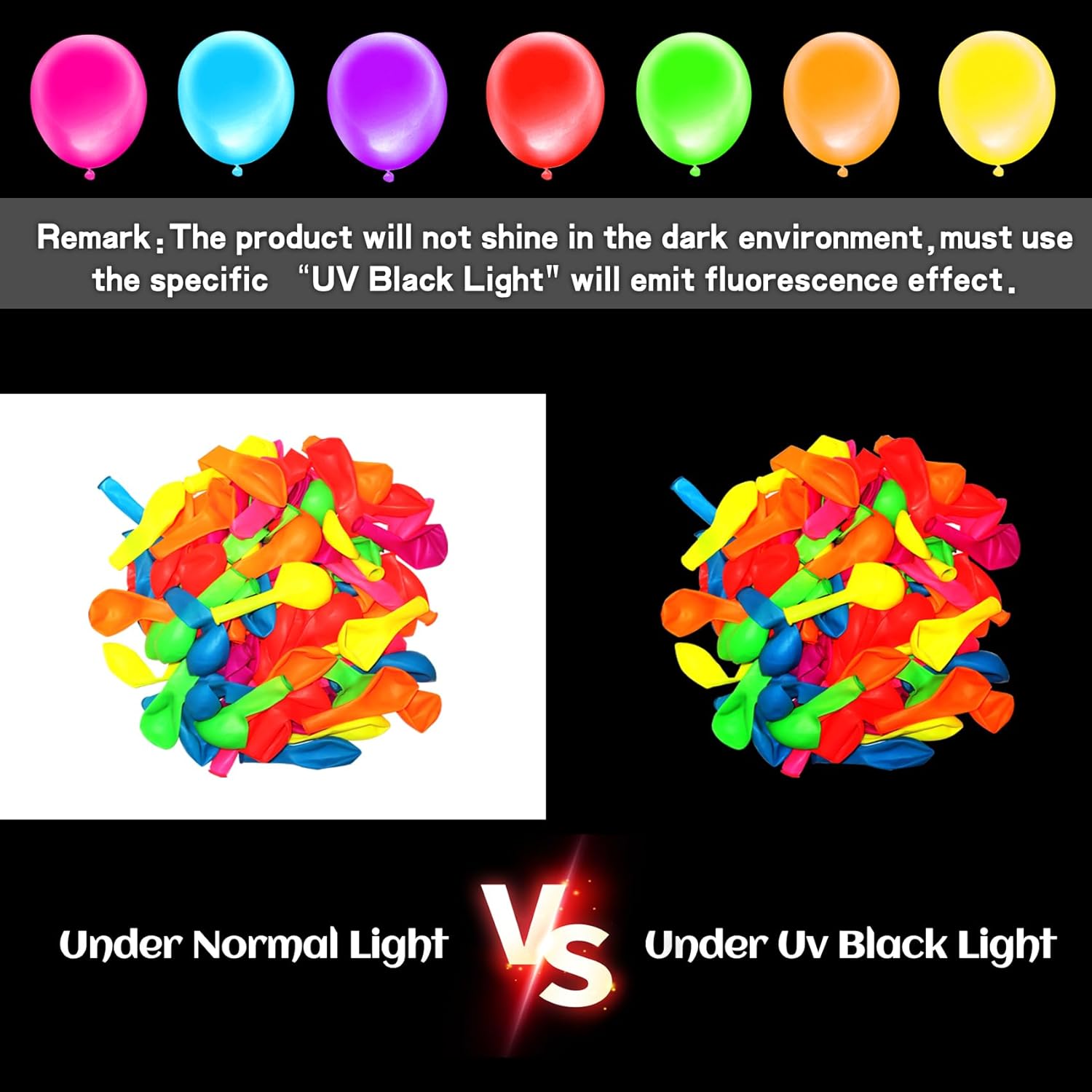 Voircoloria 12-Inch UV Neon Balloons - 105pcs Glow in the Dark Party Decorations for Birthdays & Events
