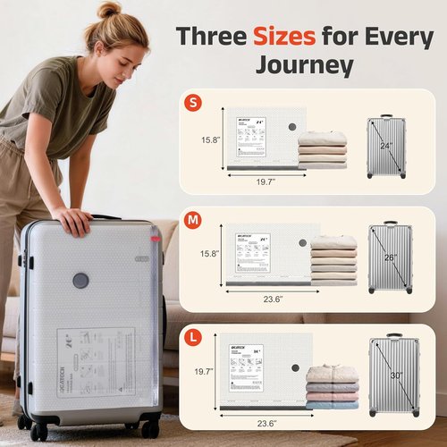 IDEATECH Travel Vacuum Bags - 15 Pack with USB Pump for Space Saving Clothes | Easy Load Compression Bags (5S+5M+5L)