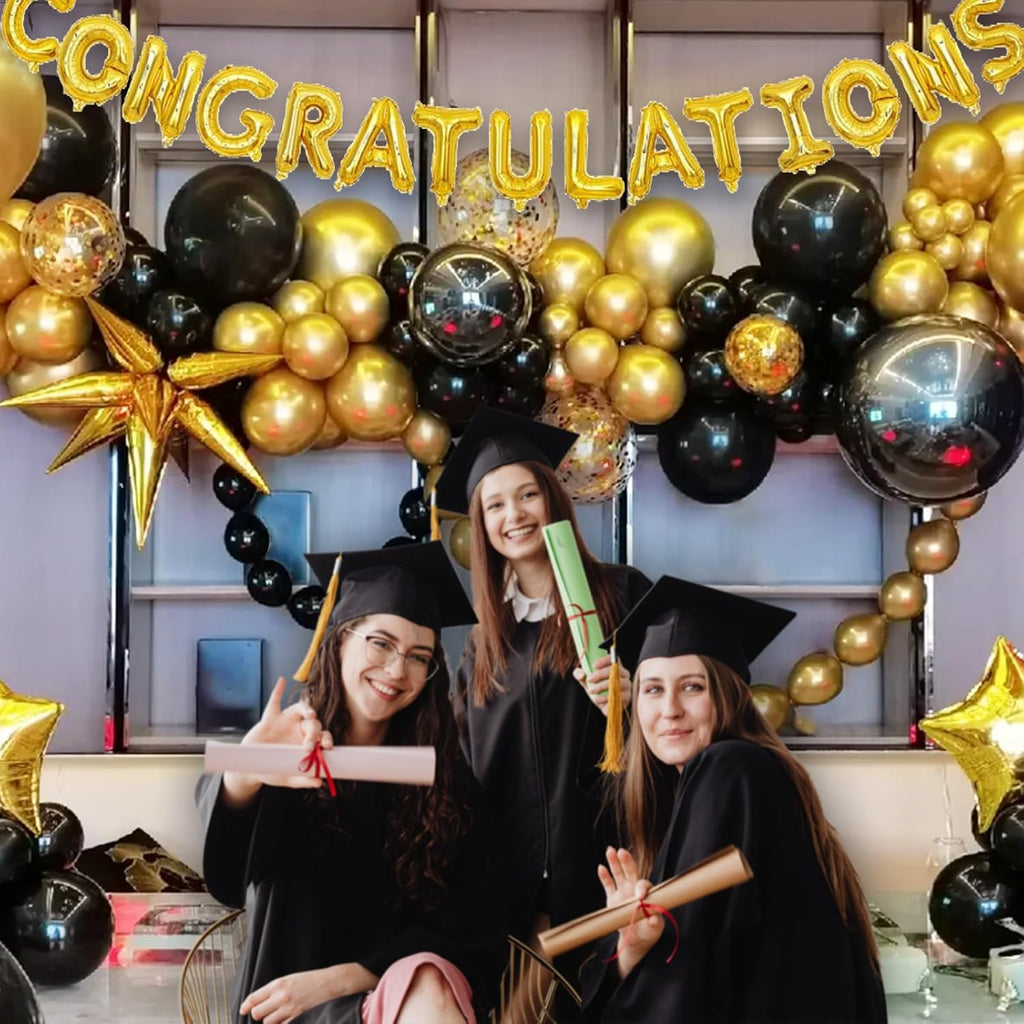 Skiennix 100 Pcs Black and Gold Balloons - 12 Inch Metallic Latex for Birthday & Graduation Decor
