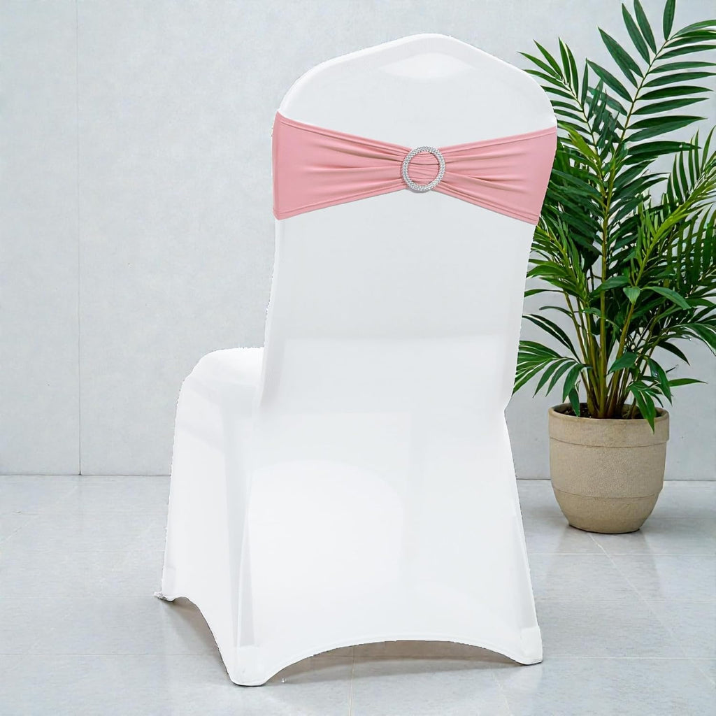 MDS Premium Spandex Chair Sashes - Stretchy Bow Covers with Buckle Slider | Universal Fit - Dusty Rose (Pack of 50)
