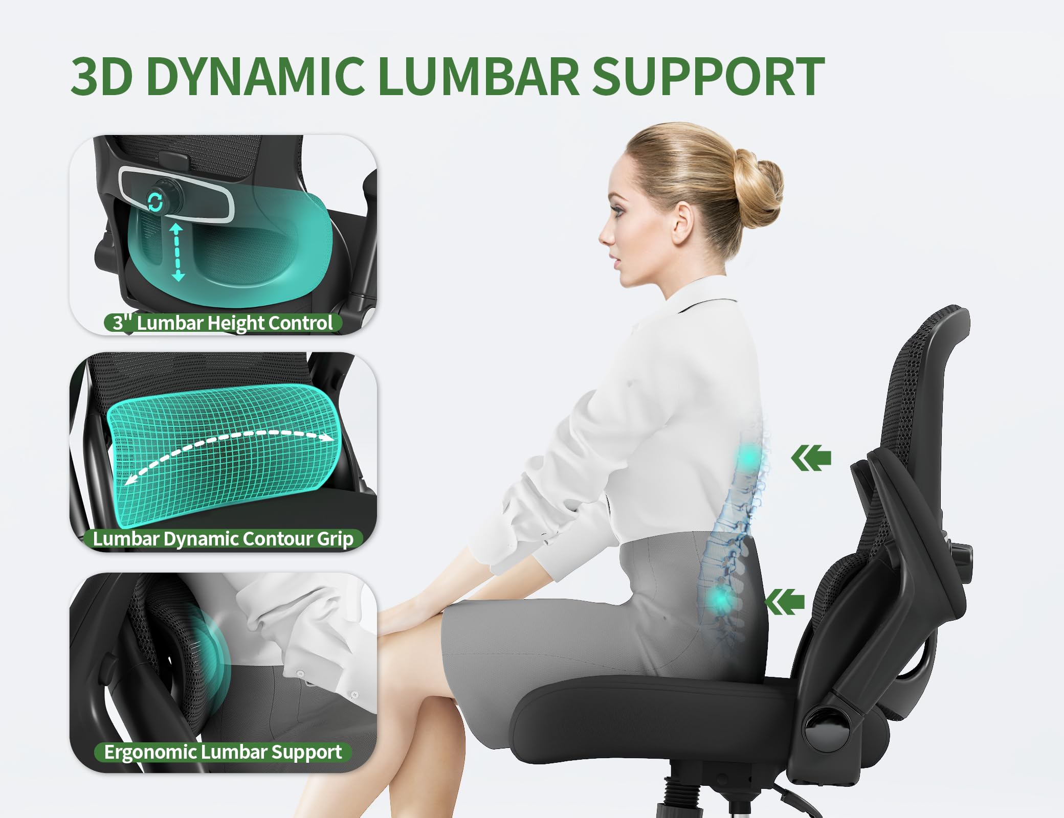 Office Chair - Computer Desk Chairs Comfy, Mesh High-Back Gaming Chair with Adjustable Lumbar Support, Executive Task Chair for Adults