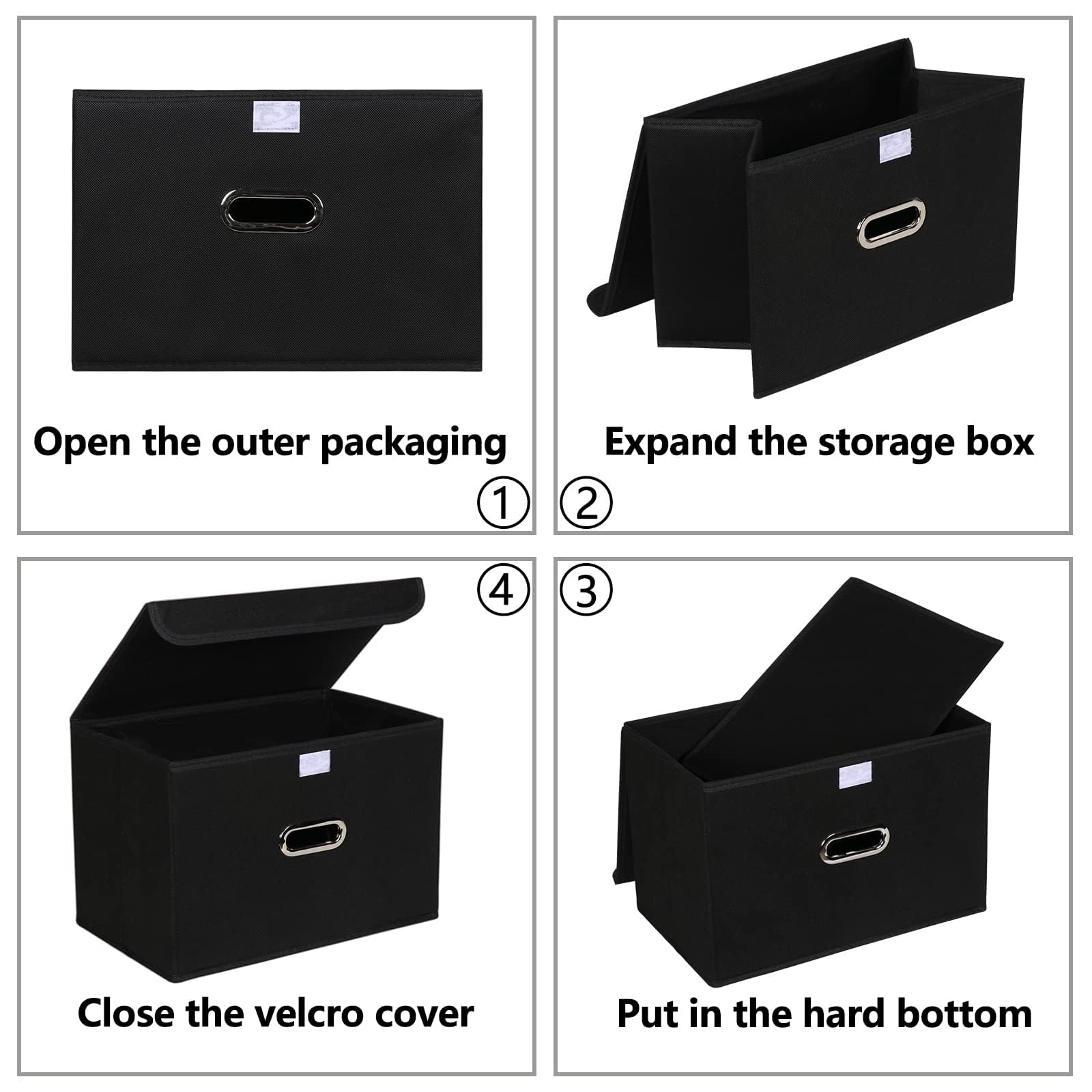 SEVENDOME 4-Pack Large Collapsible Storage Bins with Lids,Fabric Storage Cubes Organizer for Shelves,Closet,Nursery,Foldable Cube Storage Baskets with Handles,Home Boxes (14.9"x9.8",Black)