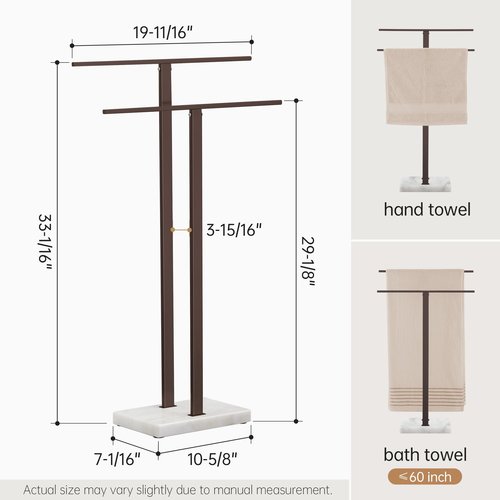 KES Bronze Standing Towel Rack with Weighted Marble Base, 2-Tier Towel Rack Stand for Bathroom Floor, Bath Towel Holder Fits Bath Towel & Hand Towel,18/8 Stainless Steel, BTH217-BB